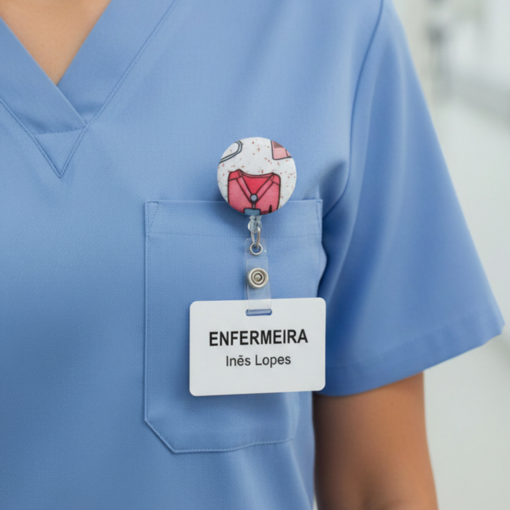 Fotografia profissional de crachá de enfermeira com estetoscópios rosa - 2048x2048px